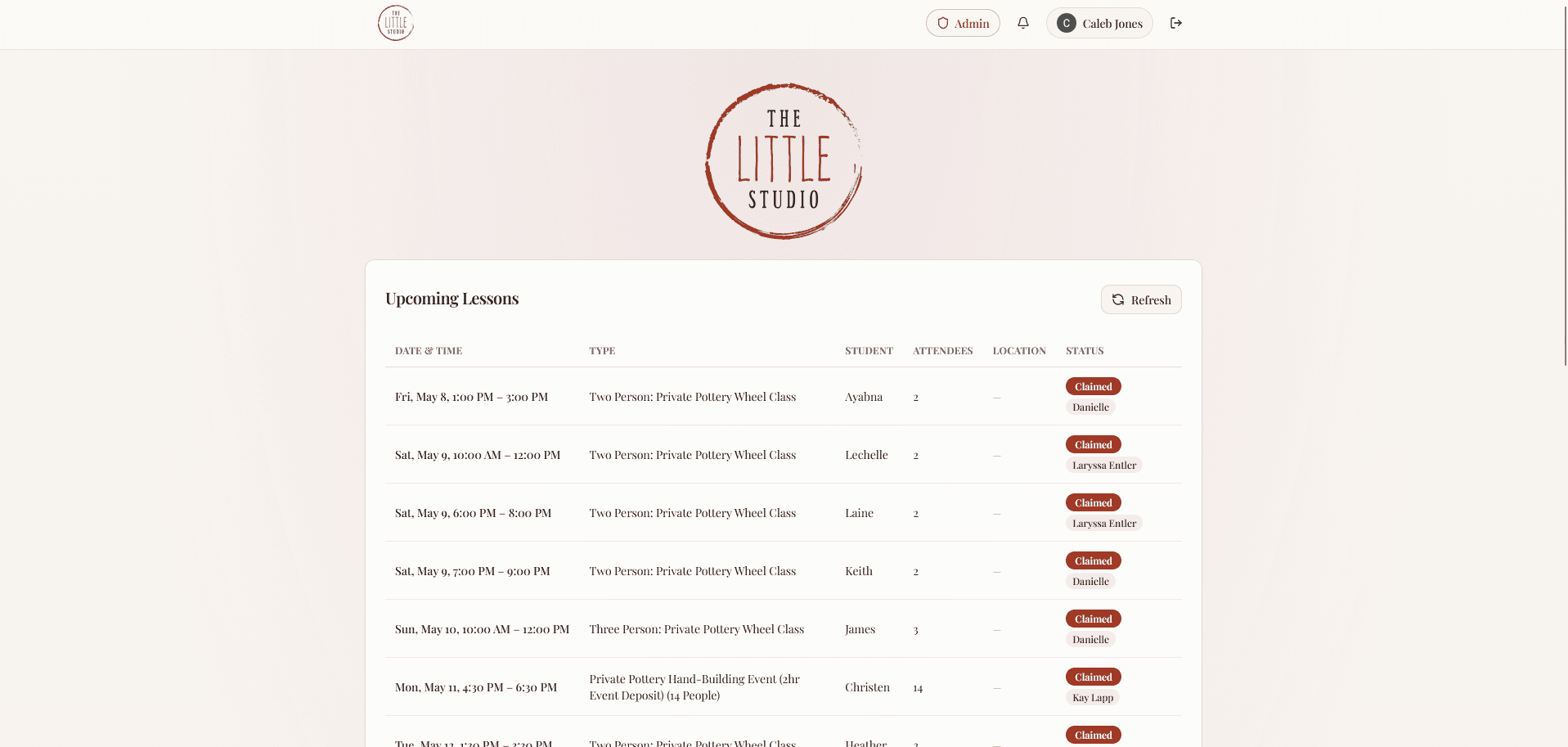 The Little Studio Instructor Portal screenshot